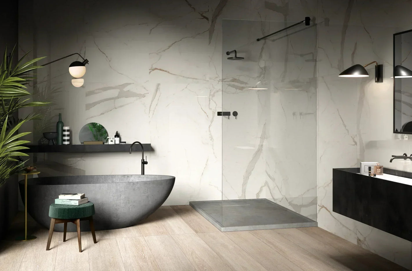 Large Format Tile - A Bathroom Decorated with Cal Borgini porcelain tiles