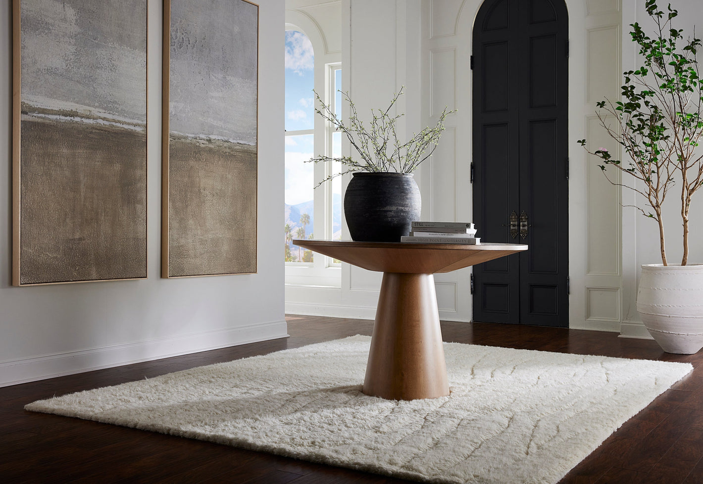 The Latest Area Rug Trends: Colors, Patterns, and Textures. A Room Decorated with the Femina Hand-knotted Wool Rug