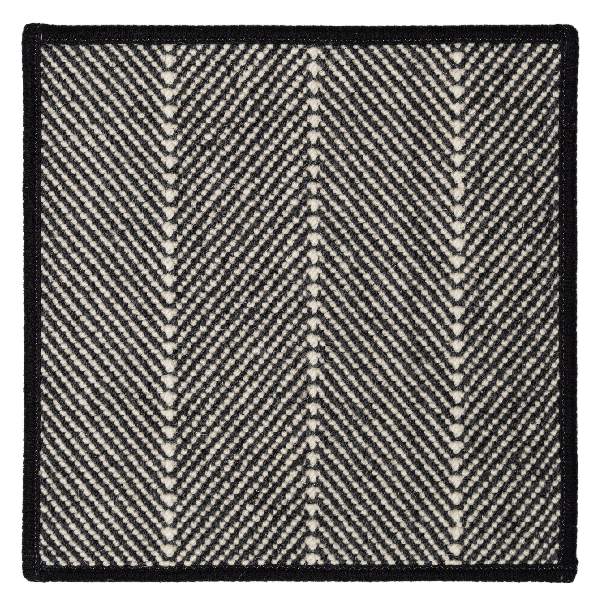 A wilton wool carpet with a gorgeous black and white chevron pattern perfect for a living room rug, bedroom rug, office rug, or as a runner