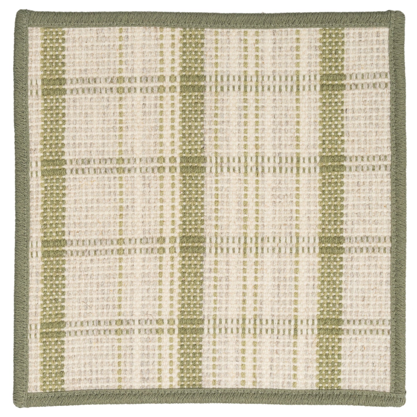 Breckenridge aloe green with cream plaid wool rug. Geometric rug