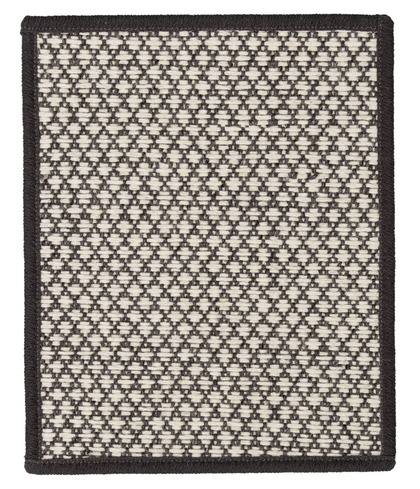 Pixie Carbon black nd white geometric rug. A hand-loomed black and white wool flatweave carpet with a small-scale diamond pattern that looks gorgeous as living room carpet, bedroom carpet, or on stair.