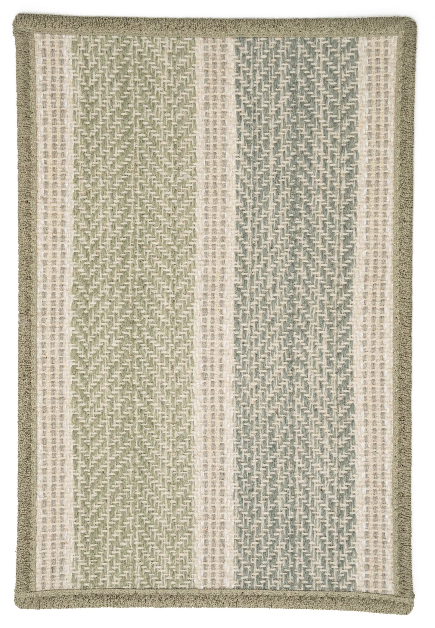 Contemporary sage green rug. A colorful wool-blend carpet with a chevron & stripe pattern perfect for a living room rug, bedroom rug, office rug, basement rug, stair runner, or hallway runner.