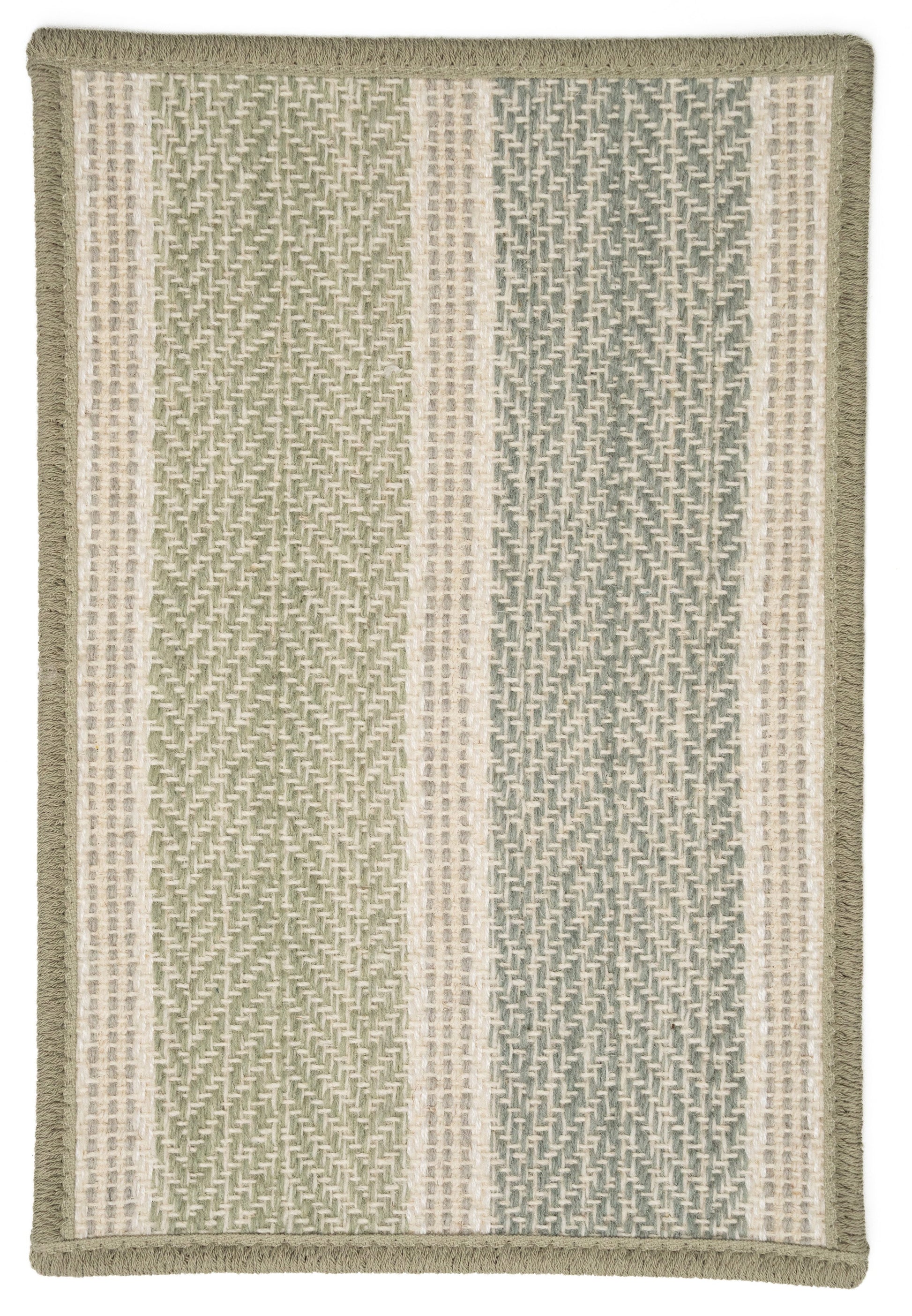 Contemporary sage green rug. A colorful wool-blend carpet with a chevron & stripe pattern perfect for a living room rug, bedroom rug, office rug, basement rug, stair runner, or hallway runner.