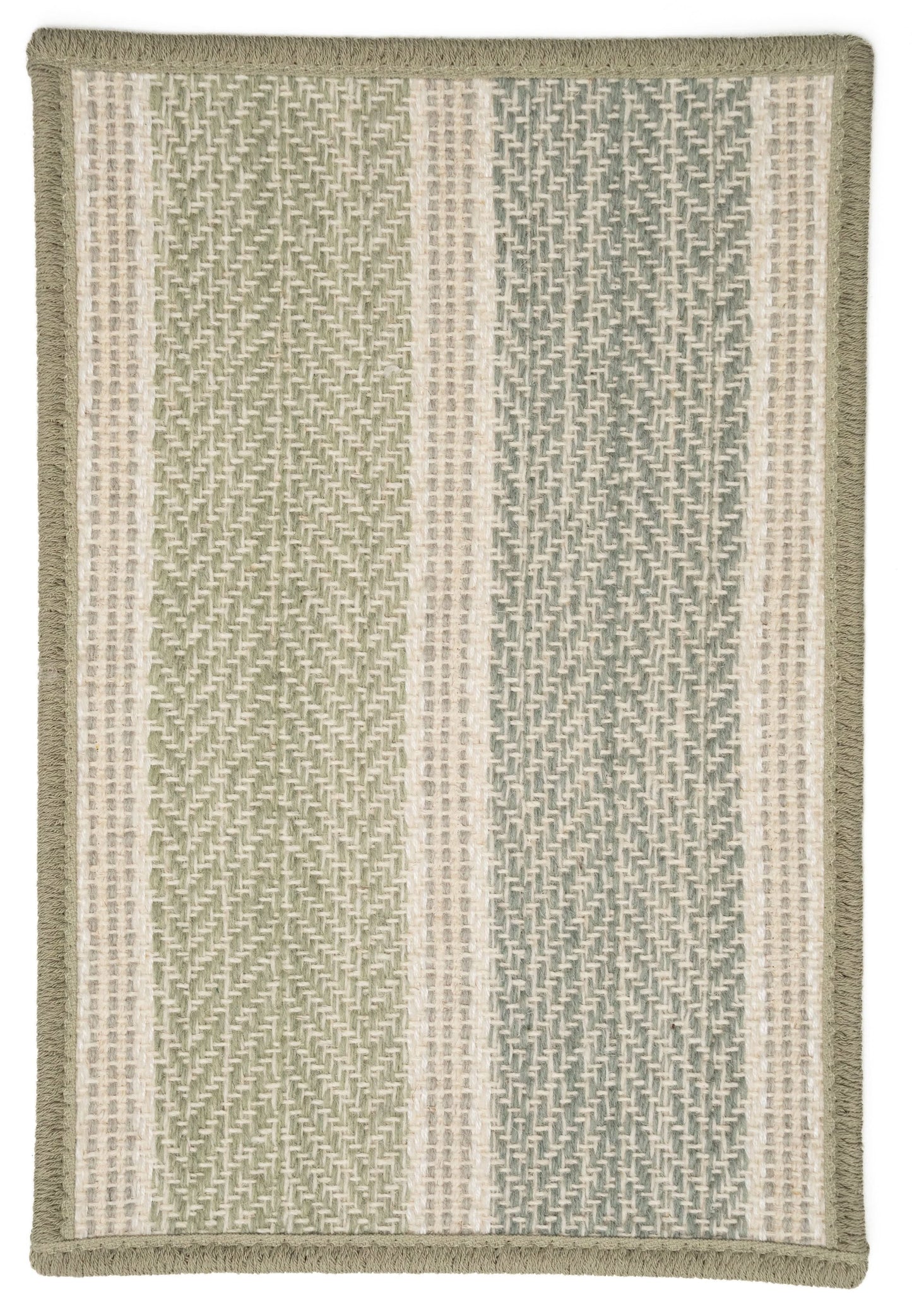 Contemporary sage green rug. A colorful wool-blend carpet with a chevron & stripe pattern perfect for a living room rug, bedroom rug, office rug, basement rug, stair runner, or hallway runner.