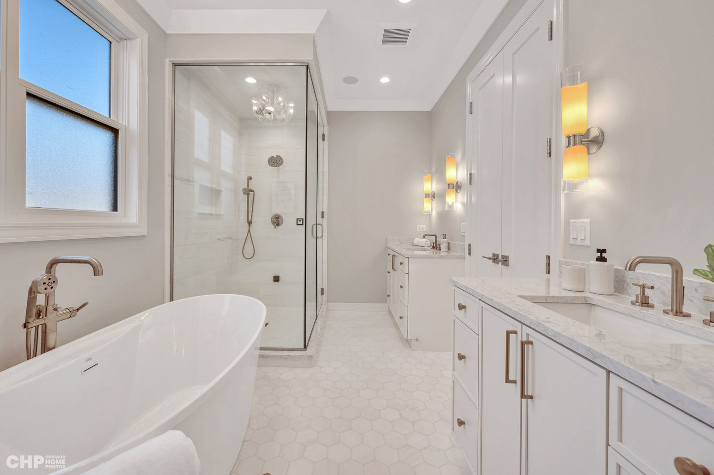 Bianco Dolomite White Marble Tile Bathroom. Hexagon Tile. Luxury Bathroom Floor Tile