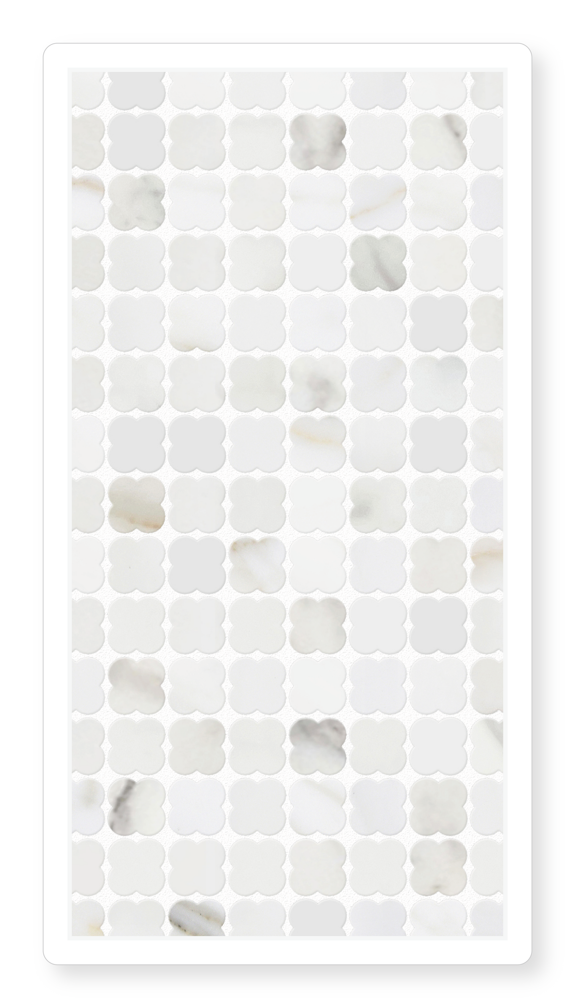 Clover-shaped marble micro mosaic tile. Luxury white gold marble micro mosaic tile