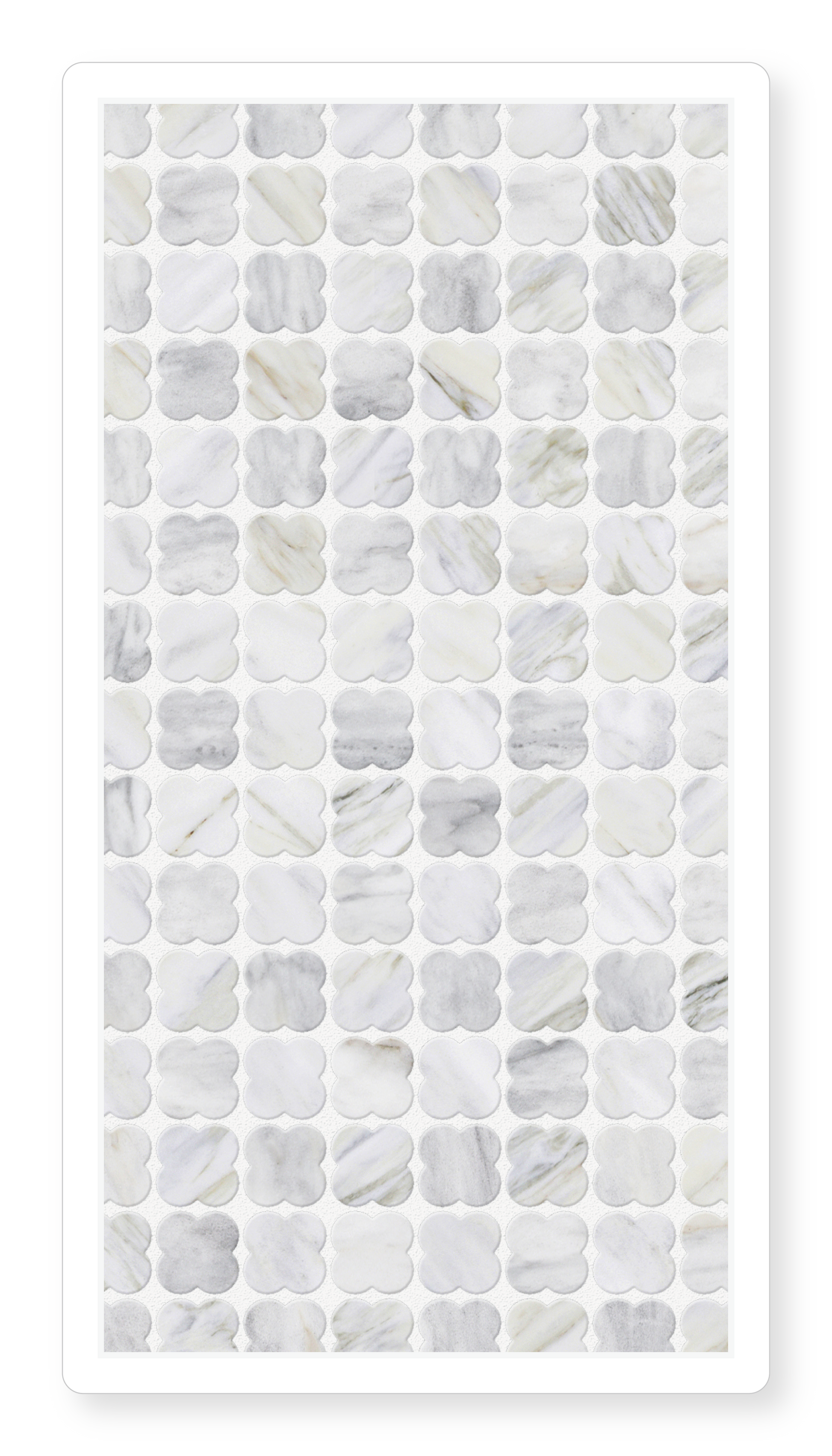 Clover-shaped marble micro mosaic tile. Luxury micro mosaic flower shape tile
