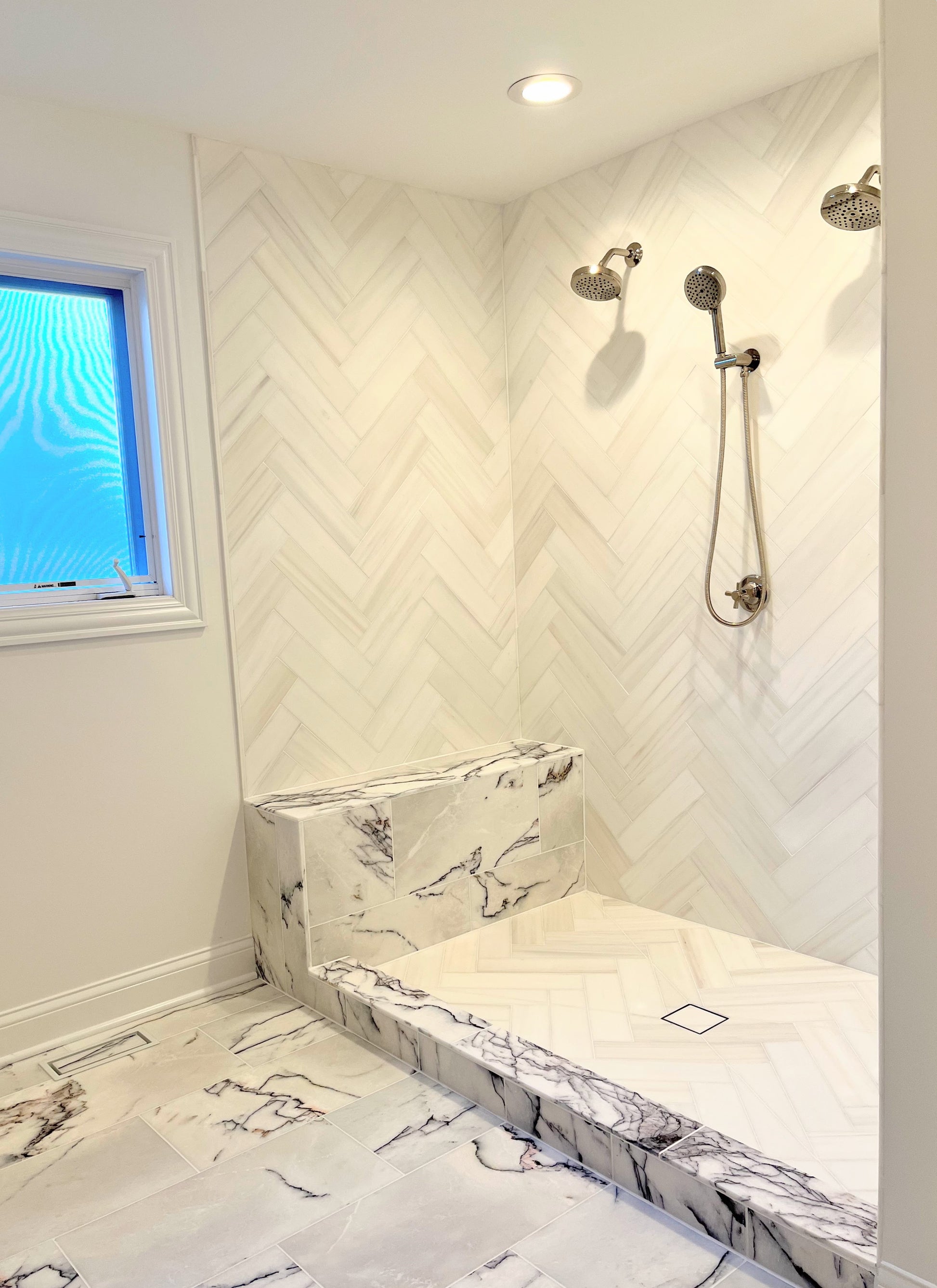 Lilac 12x24 Luxury Bathroom Tile. Porcelain Tile. Lilac White Marble Tile Bathroom Floor