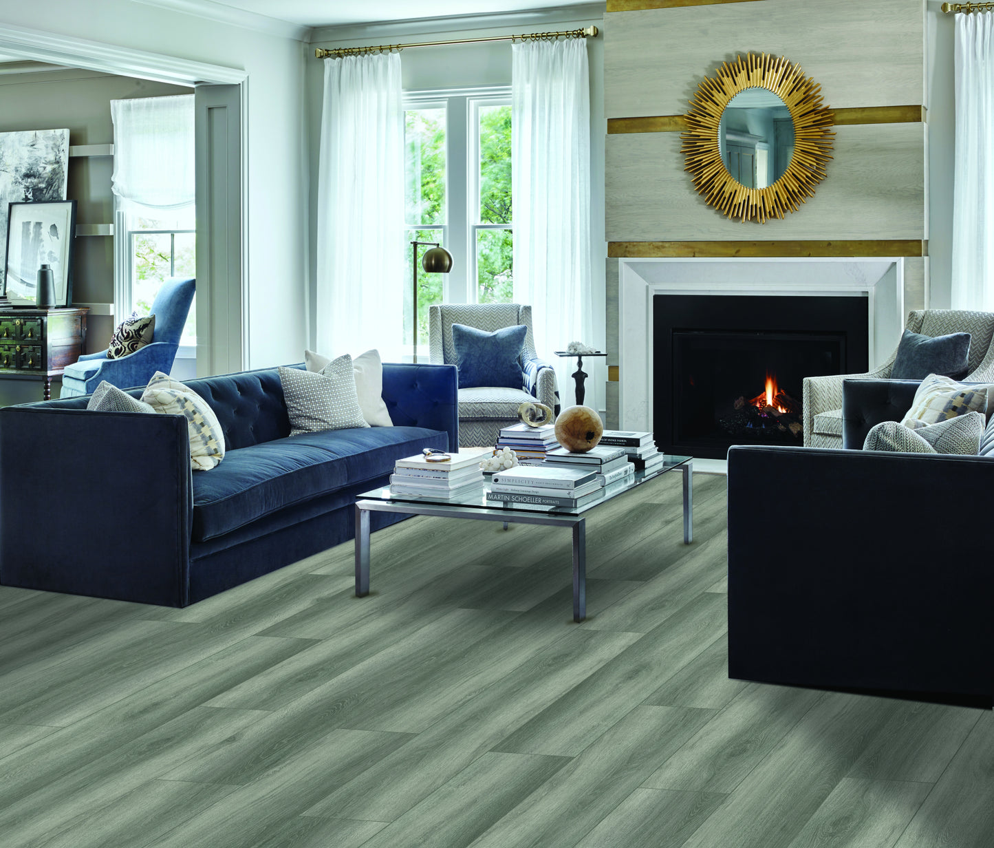Contemporary hardwood flooring in the living room.