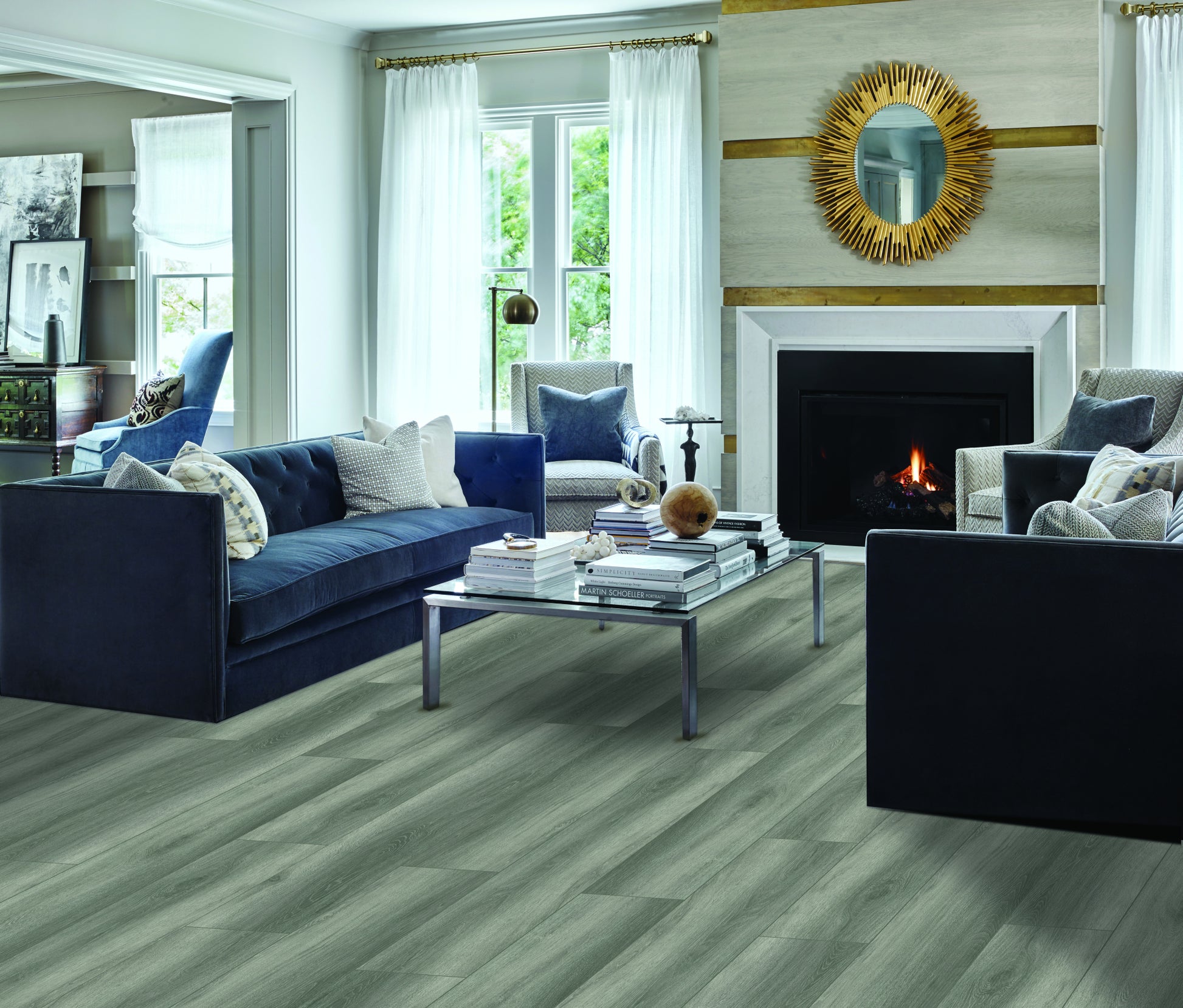 Contemporary hardwood flooring in the living room.