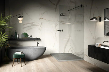Large Format Tile - A Bathroom Decorated with Cal Borgini porcelain tiles 